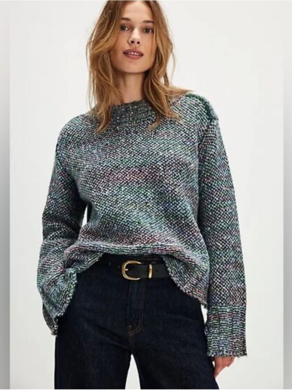 Free People Cotton Candy Pullover Sweater Blue Gemstone Combo Color Sz M